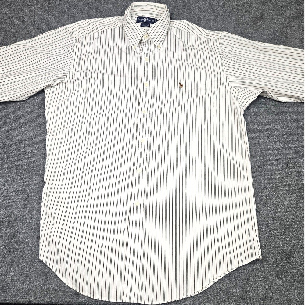Ralph Lauren Yarmouth Button Down Shirt 15 1/2 32 White Striped Y2K Preppy